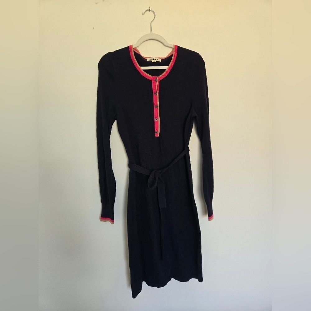 Boden Navy Button Front Sweater Dress Preppy Feminine Workwear | 8L